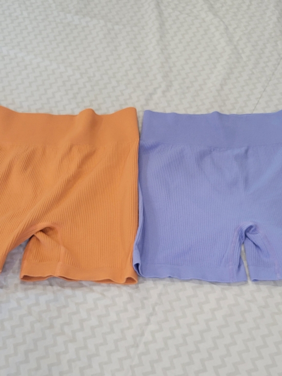 Pants - Ribbed High-Waist Bike Shorts - Orange & Lavender Sz Large